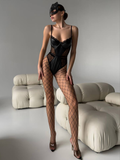 Body damskie z koronką, ekoskórą i rajstopami
