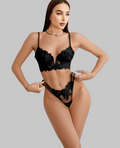 Kwiecisty komplet bielizny premium w kolorze czarnym – DelBeauty