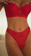 Klasyczny zestaw bielizny z siateczką i koronką, push-up, Czerwony video