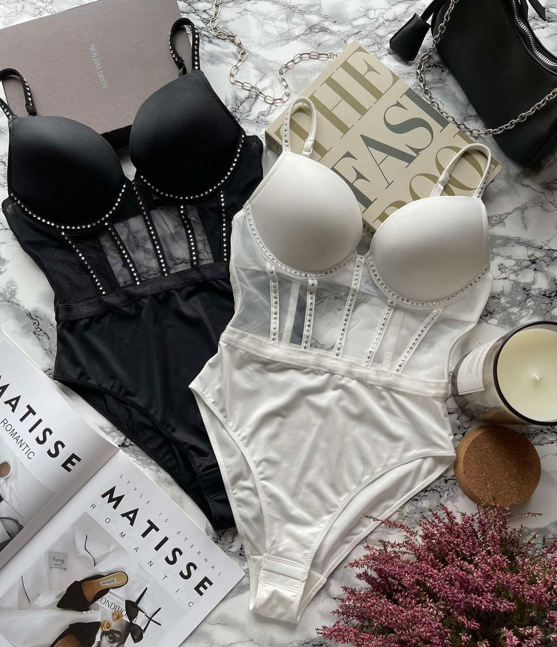 Eleganckie body premium z efektem push-up i zdobieniem z cyrkonii